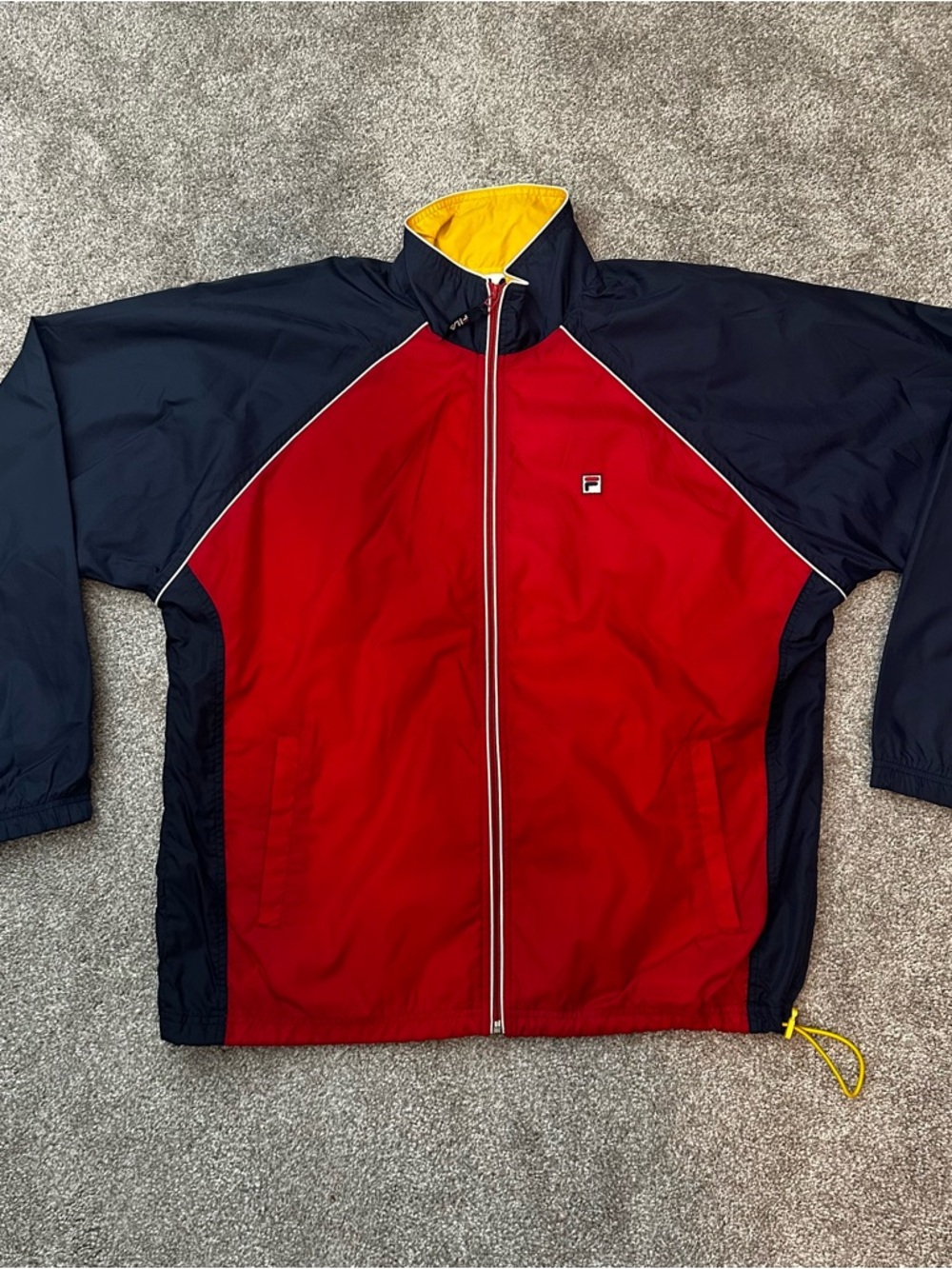 FILA vintage Red and Navy Colorblock Windbreaker with Yellow Accent